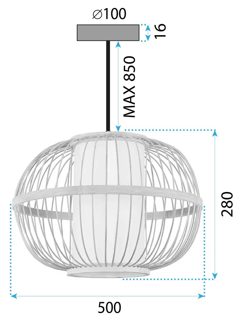 Toolight Natural, závesné stropné svietidlo 50cm 1xE27 APP1632-1CP, prírodná hnedá-biela, OSW-05144