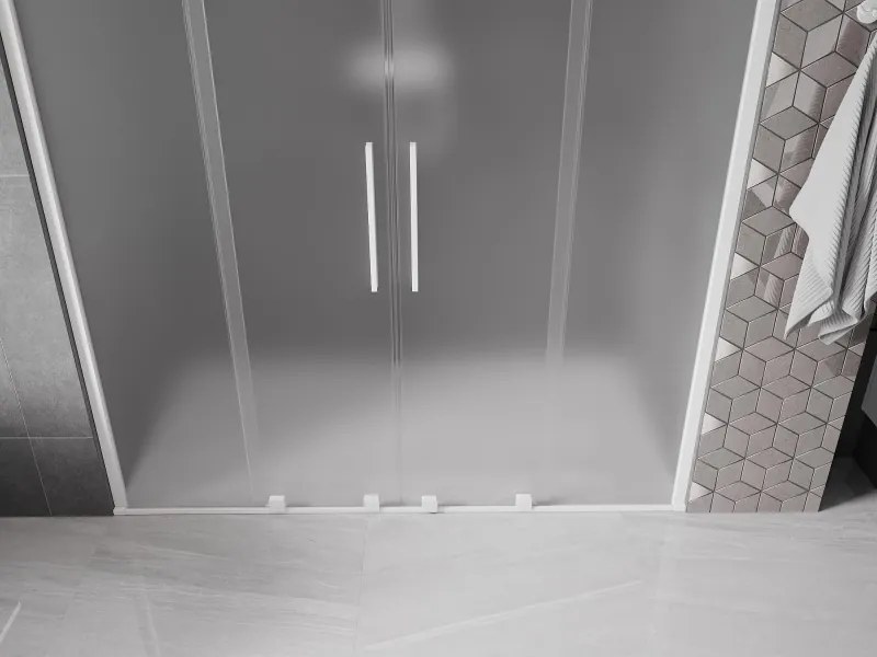 Mexen Velar Duo, posuvné sprchové dvere do otvoru 170 cm, 8mm sklo námraza, biela matná, 871-170-000-32-20