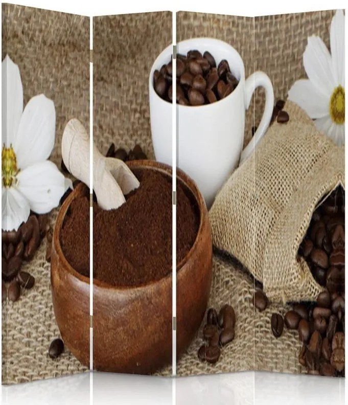CARO Paraván - Ground Coffee | štvordielny | obojstranný 145x150 cm
