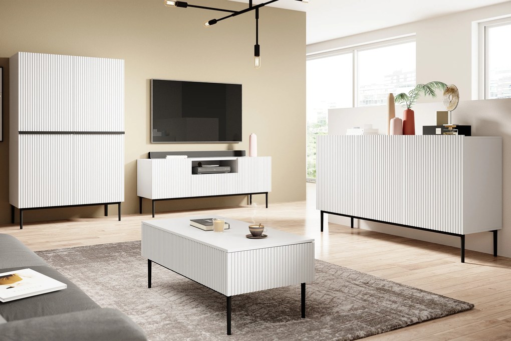 Komoda Nicole 150 cm - biely mat / čierna