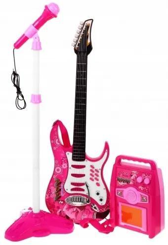 Detská gitara s mikrofónom a zosilňovačom | ružová