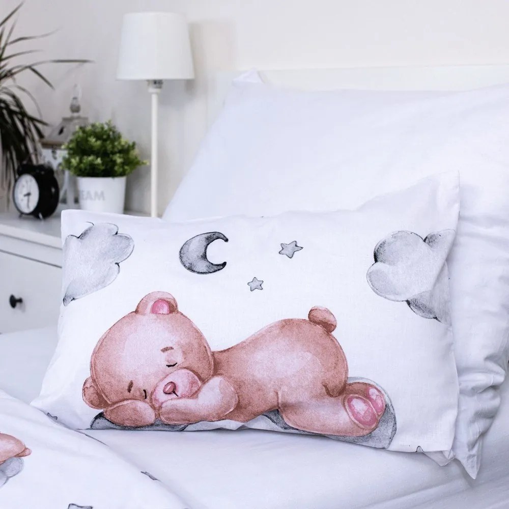 Biele bavlnené detské obliečky do postieľky 100x135 cm Teddy Bear "Ribbon" – Jerry Fabrics