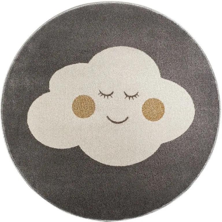 Sivý okrúhly koberec s motívom mraku KICOTI Cloud, 100 × 100 cm