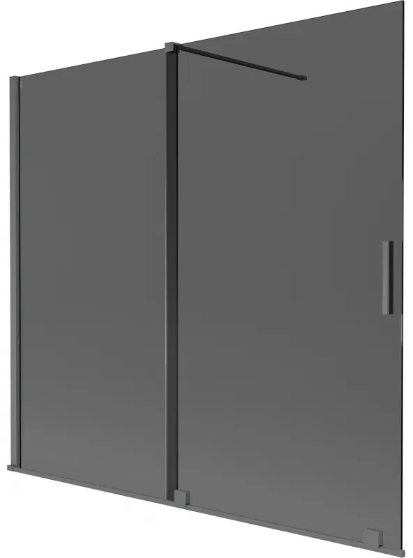 Mexen Velar, 2-krídlová posuvná vaňová zástena 170 x 150 cm, 8mm šedé sklo, grafit brúsený, 896-170-000-41-66
