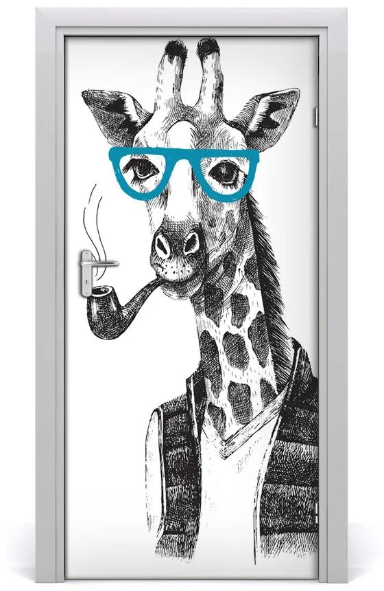 Samolepiace fototapety na dvere Žirafa s okuliarmi 85x205 cm