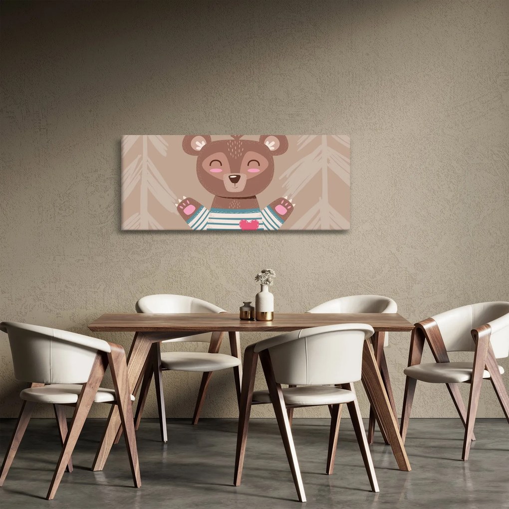 Obraz - Medvedík v pruhovanom tričku (120x50 cm)