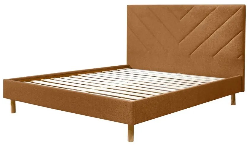 Oranžová čalúnená dvojlôžková posteľ s roštom 140x190 cm Romane – Bobochic Paris