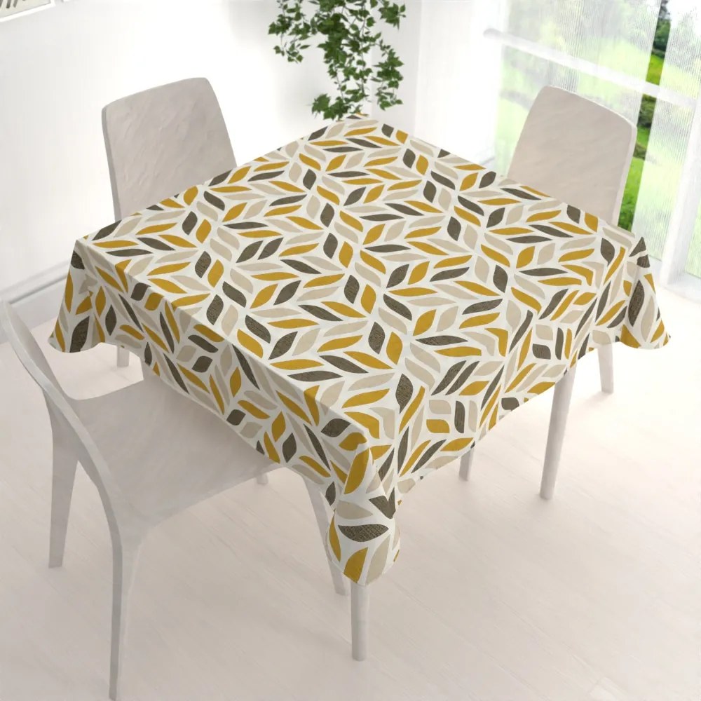 Biante Bavlnený štvorcový obrus Sandra SA-423 Zlato-hnedé listy na krémovom 80x80 cm
