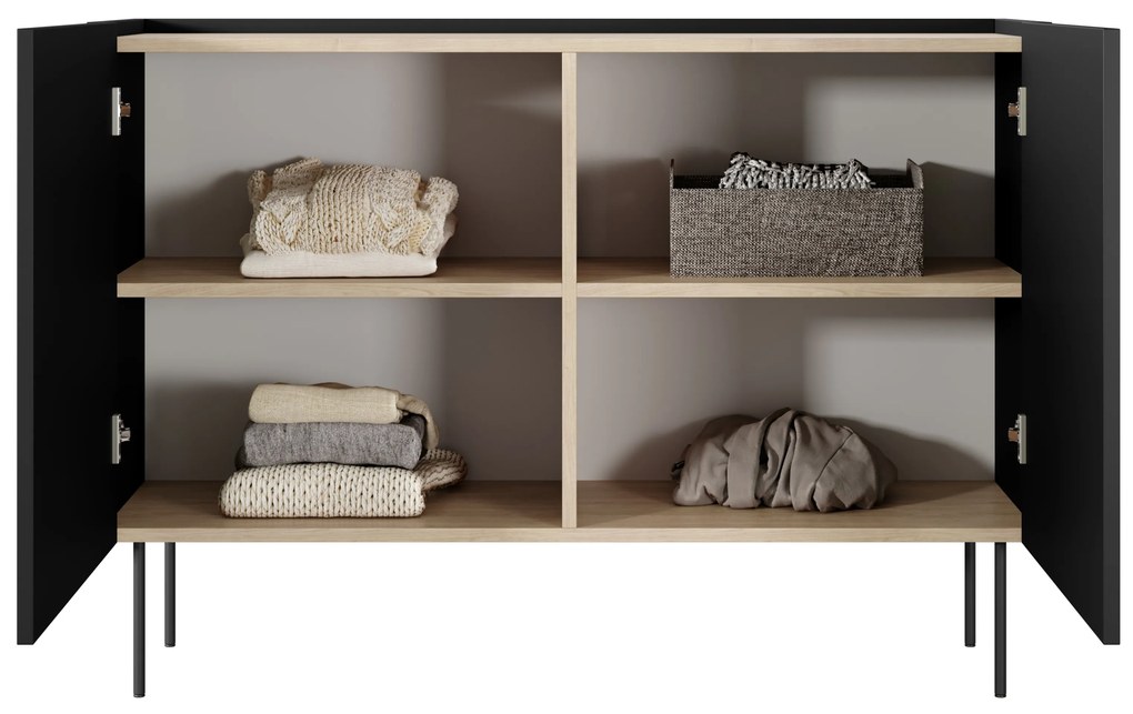 Čierna matná komoda Desin 120 cm s dvoma dverami - dub nagano