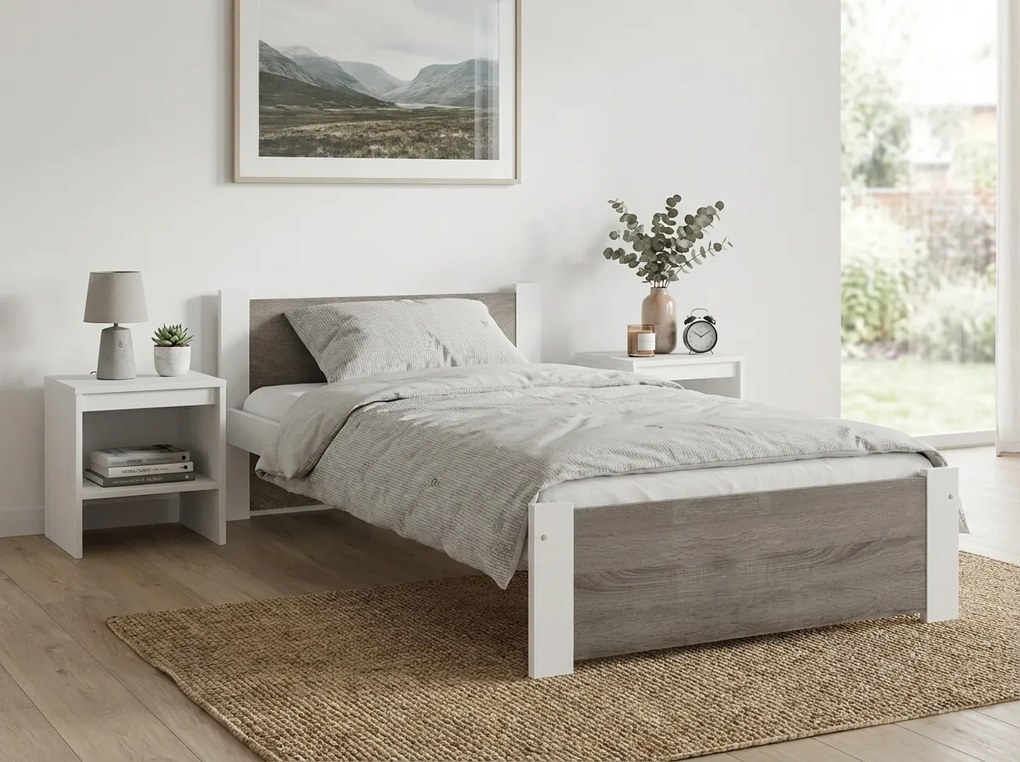 Posteľ IKAROS 80 x 200 cm, biela/dub lanýž Rošt: S lamelovým roštom, Matrac: Matrac COCO MAXI 20 cm