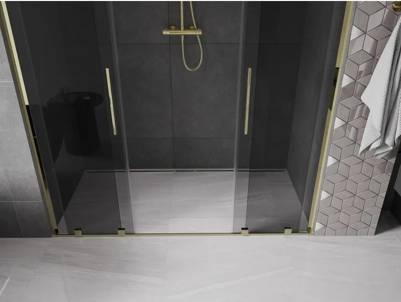 Mexen Velar L Duo, posuvné sprchové dvere do otvoru 200 cm, 8mm šedé sklo, zlatá lesklá, 871-200-003-42-50