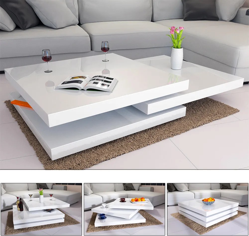 Konferenčný stolík NY – 60 x 60 cm – vysoký lesk biely