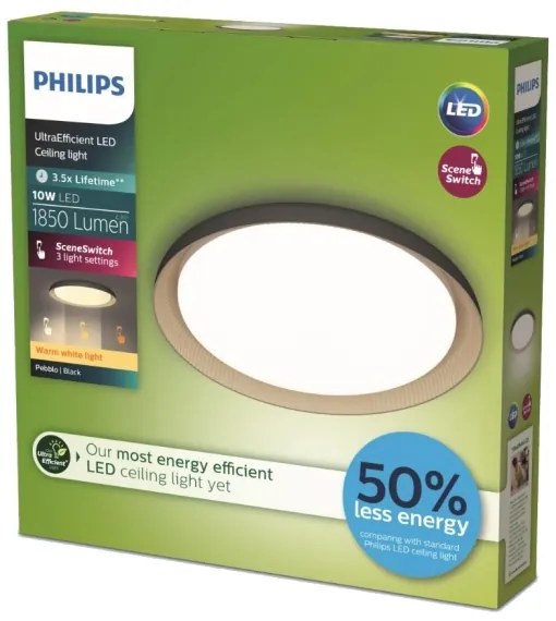 Philips - LED Stmievateľné stropné svietidlo PEBBLO LED/10W/230V 2700K čierna
