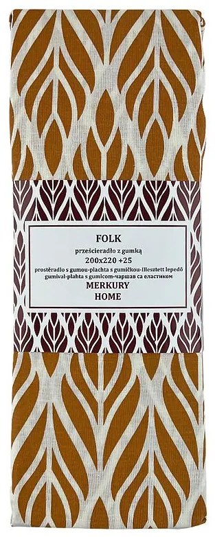 Napínacia plachta Folk bavlna ecru/horčicová 220x200 + 25 Merkury Home