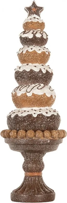 Hnedá vianočná dekorácia donutá na podstavci - Ø 11*33 cm