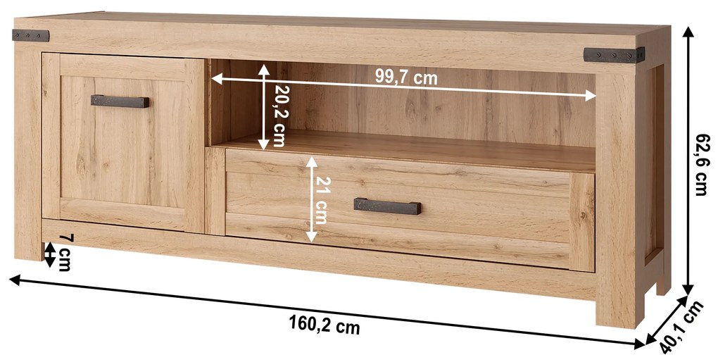 TV stolík/skrinka Mateo 1d1s/160 (dub wotan). Vlastná spoľahlivá doprava až k Vám domov. 1065267