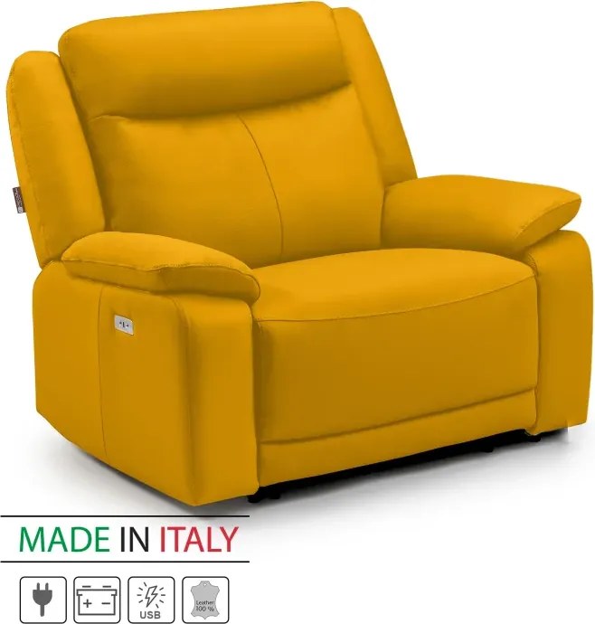 Kožené kreslo CONTINENTAL s elektrickou funkciou relax 1P, žltá (giallo 320), elektrické + aku