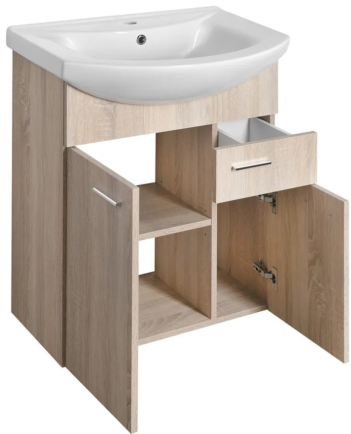 Aqualine Aqualine, ZOJA umývadlová skrinka 61,5x74x32cm, 2x dvierka, 1x zásuvka, dub platin, 51165