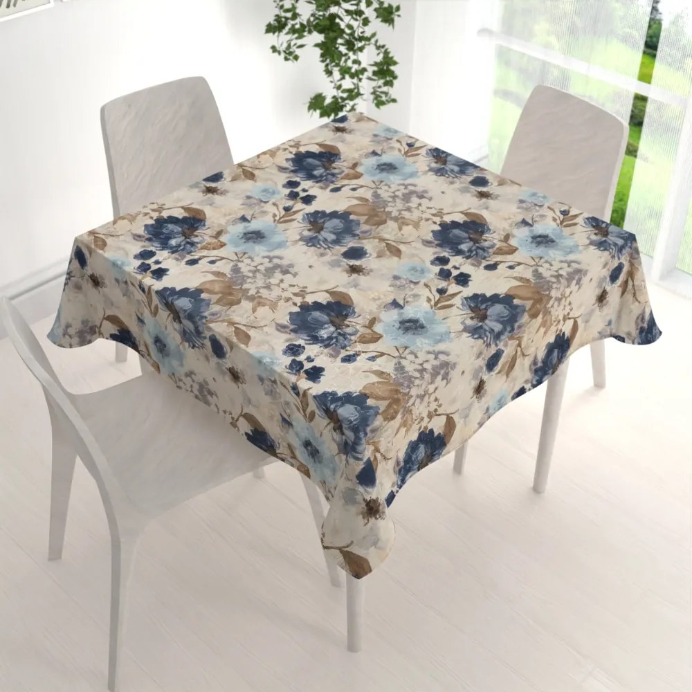 Biante Dekoračný štvorcový obrus Parma PM-113 Modré kvety na smotanovom 40x40 cm