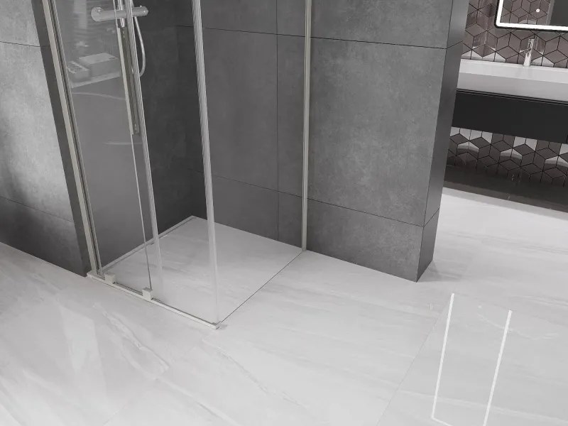 Mexen Velar L, sprchový kút s posuvnými dverami 120 x 120 cm, 8mm číre sklo, brúsená oceľ, 871-120-120-03-97