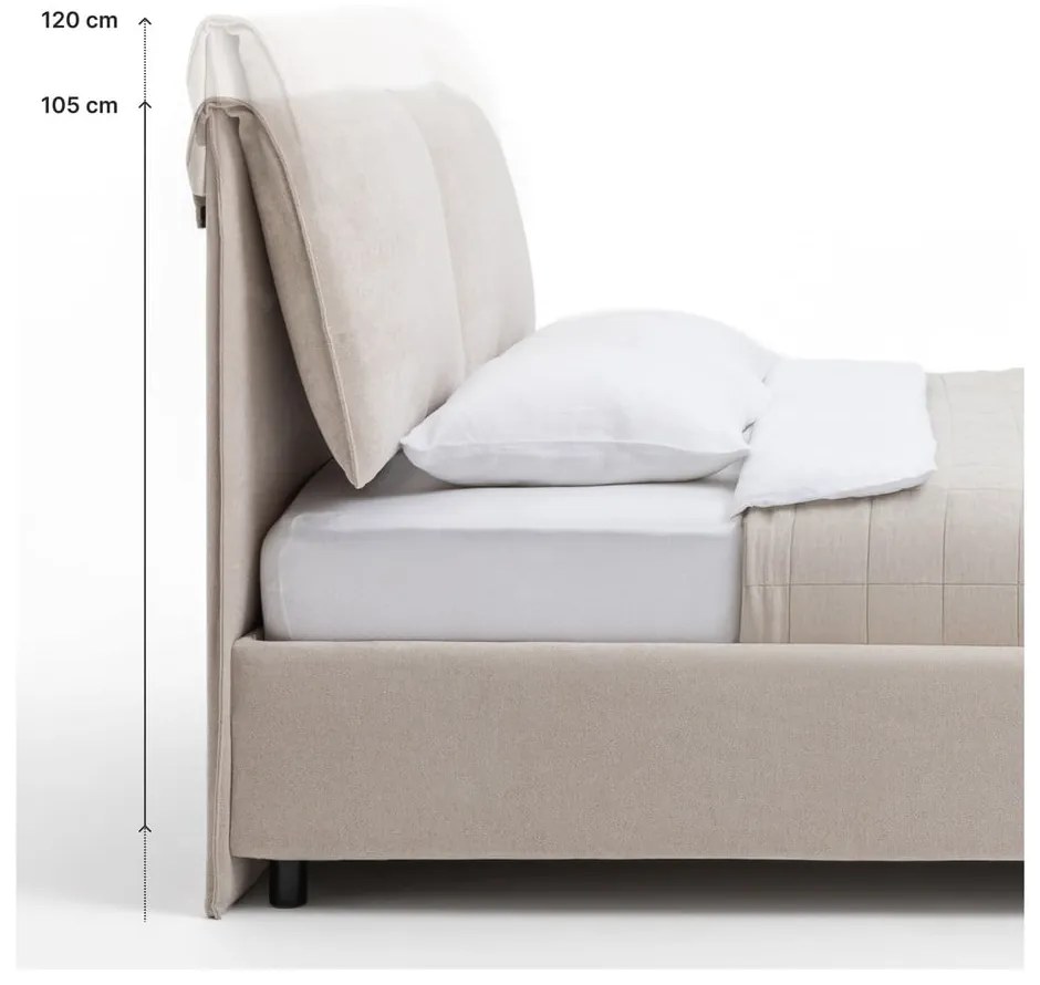 Čalúnená dvojlôžková posteľ taupe s úložným priestorom s roštom 160x200 cm Thessa Pillow – Bonami Selection