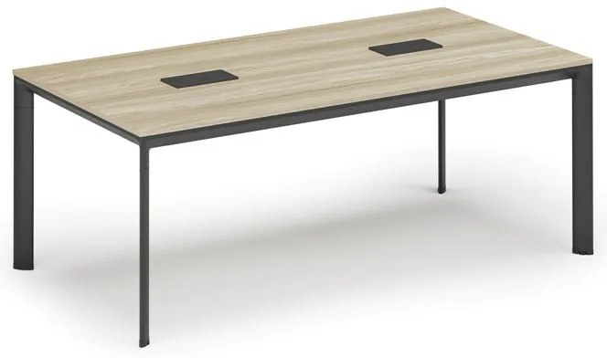 Rokovací stôl PRIMO INVITATION, 200x100 cm, dub prírodný + 2x stolná zásuvka TYP VI, čierna