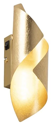 Retro nástenná lampa list zlatá vrátane vypínača - Belle
