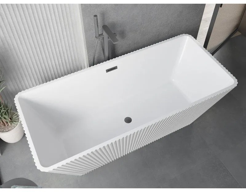Mexen Tava, voľne stojaca ryhovaná vaňa 170 x 75 cm, biela lesklá, brúsený grafit prepad, 52851707500-66
