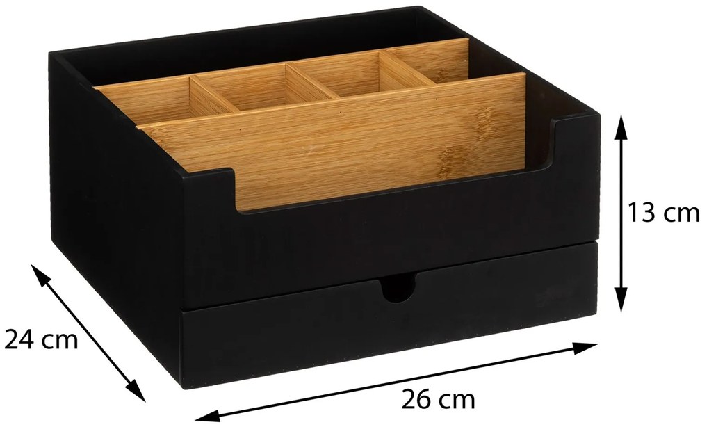 Kozmetický organizér Natureo, čierna/s drevenými prvkami