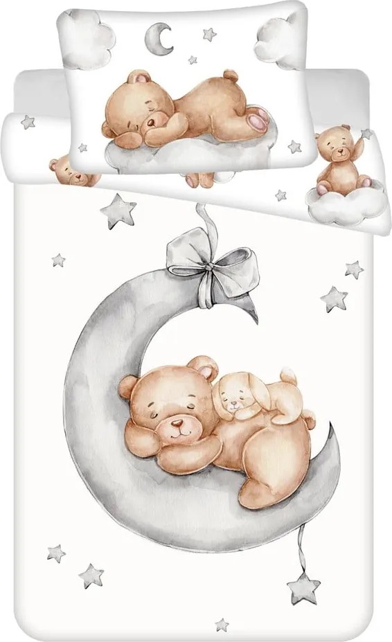 Biele bavlnené detské obliečky do postieľky 100x135 cm Teddy Bear "Ribbon" – Jerry Fabrics