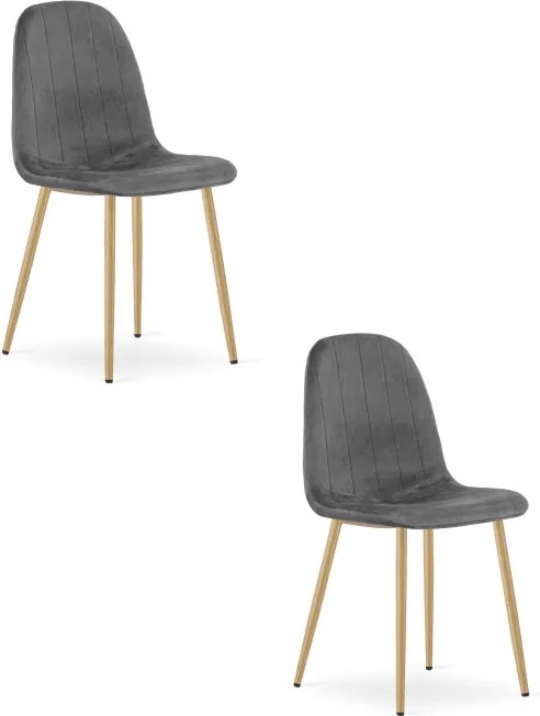 Set dvoch jedálenských stoličiek PADVA zamatové tmavosivé / hnedé nohy (2 ks)