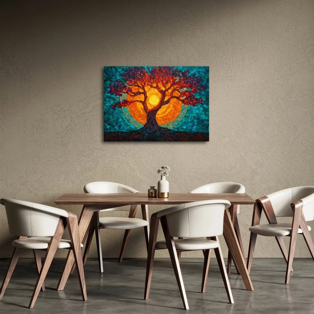 Obraz - Strom života a slnko v mozaike (70x50 cm)