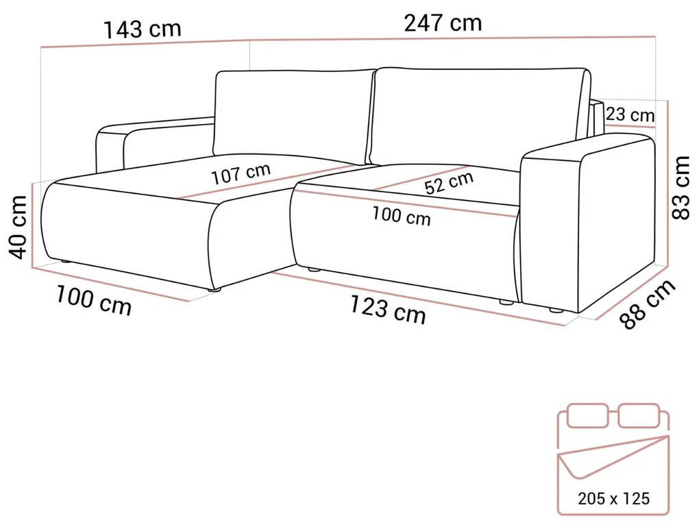 ROHOVÁ SEDAČKA ARMOND 247 x 143 POSO 06