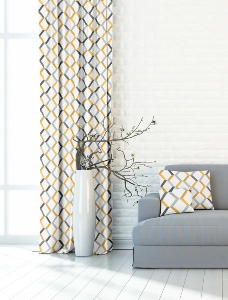 Dekoratívna alebo textilná záclona, OXY Žlto-šedá geometria, sivo-žltá, 150 cm 150 cm