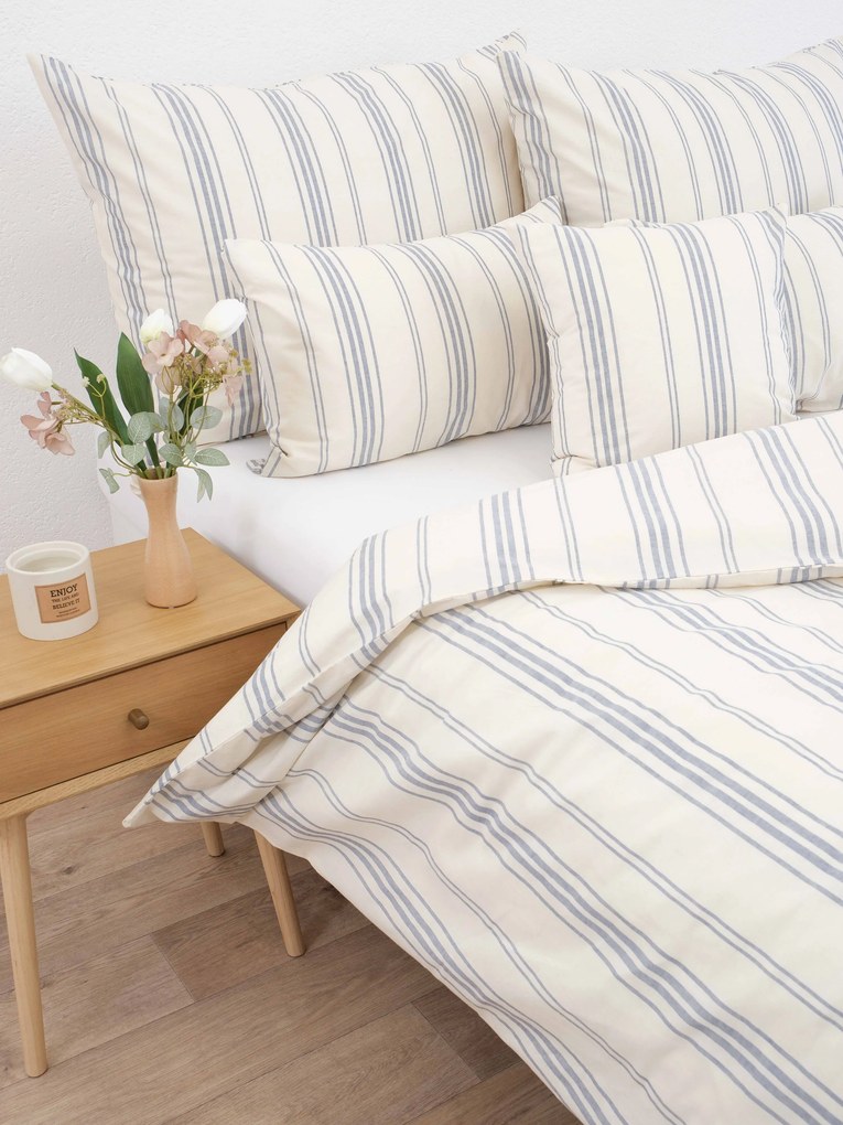 Bavlnené obliečky Natural - Prúžky modré