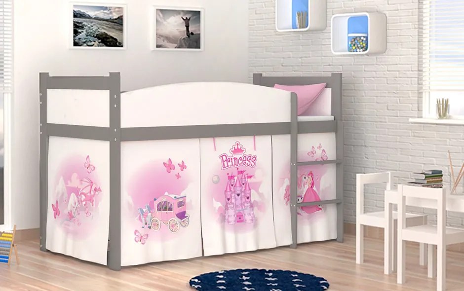 GL Sivá vyvýšená detská posteľ Swing princezná 06 rošt + matrac zadarmo Farba: Biela