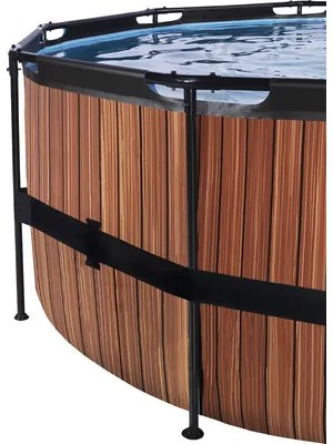 Nadzemný bazén rámový EXIT Wood Pool ø488 x 122 cm design drevo s pieskovou filtráciou a rebríkom