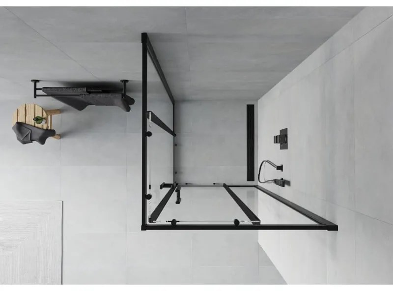 Mexen Rio, štvorcový sprchovací kút s posuvnými dverami 70(dvere) x 70(dvere) x 190 cm, 6mm číre sklo, čierny profil, 860-070-070-70-00