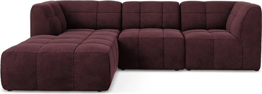 Vínovočervená zamatová rohová pohovka (ľavý roh/s leňoškou) Aloha – Makamii