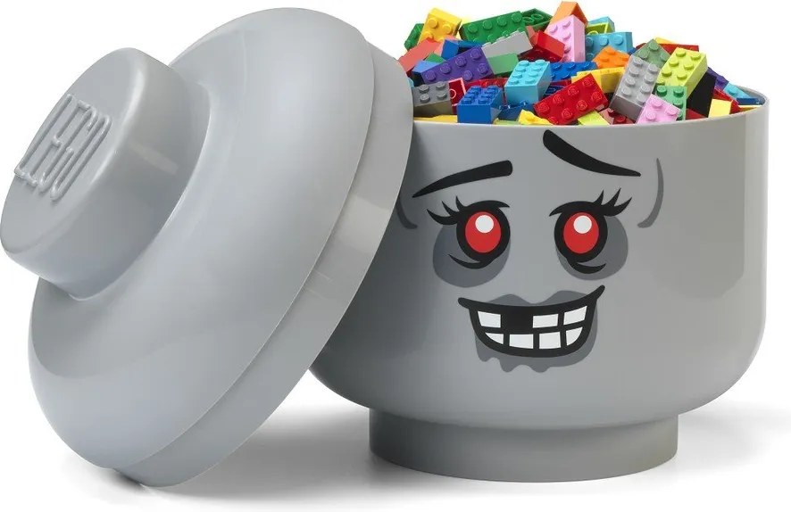 Sivý plastový detský úložný box ø 24x27 cm Head Zombie L – LEGO®