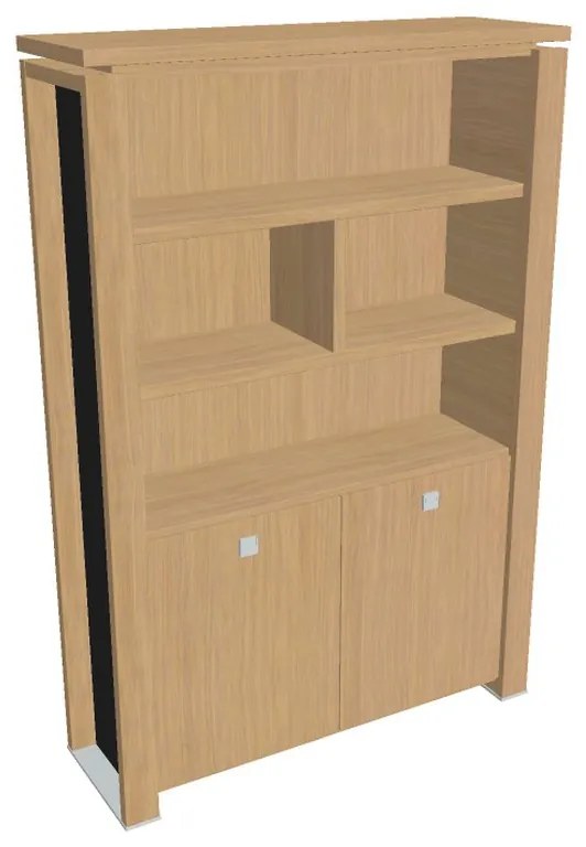 Vysoká skriňa Verno+ S 140 x 46 x 210 cm, s regálom, dub svetlý / čierna