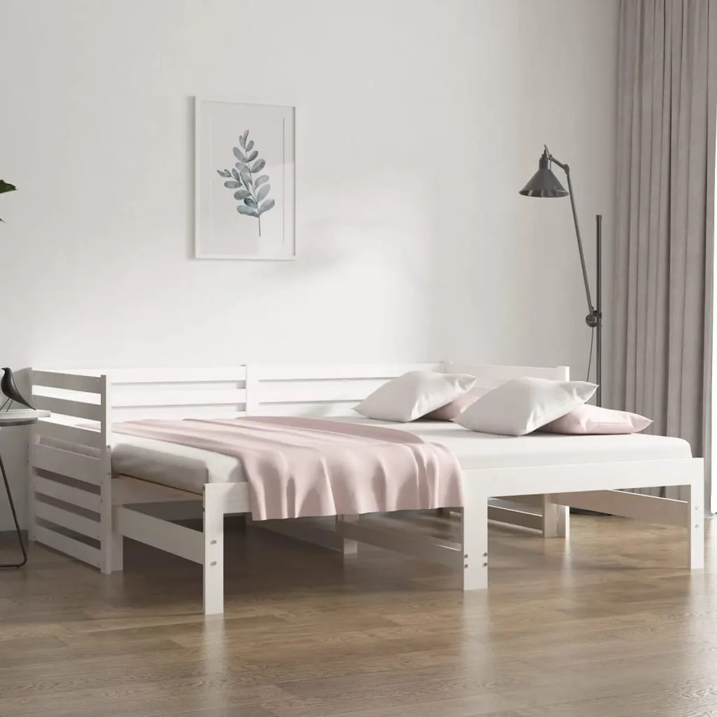 Rozkladacia denná posteľ biela 2x(90x190) cm borovicový masív