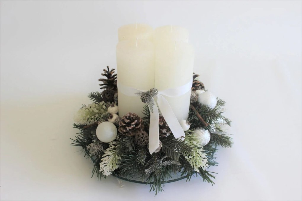 Biely zamrznutý adventný svietnik na stôl 33cm
