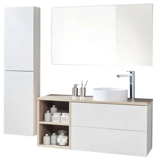 Mereo, Aira, kúpeľňová skrinka s umývadlom z liateho mramoru 121 cm, biela, dub, šedá, MER-CN753M