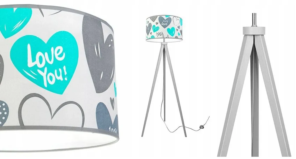 Detská stojacia lampa Heart, 1x biele textilné tienidlo so vzororm, (výber z 2 farieb konštrukcie), b