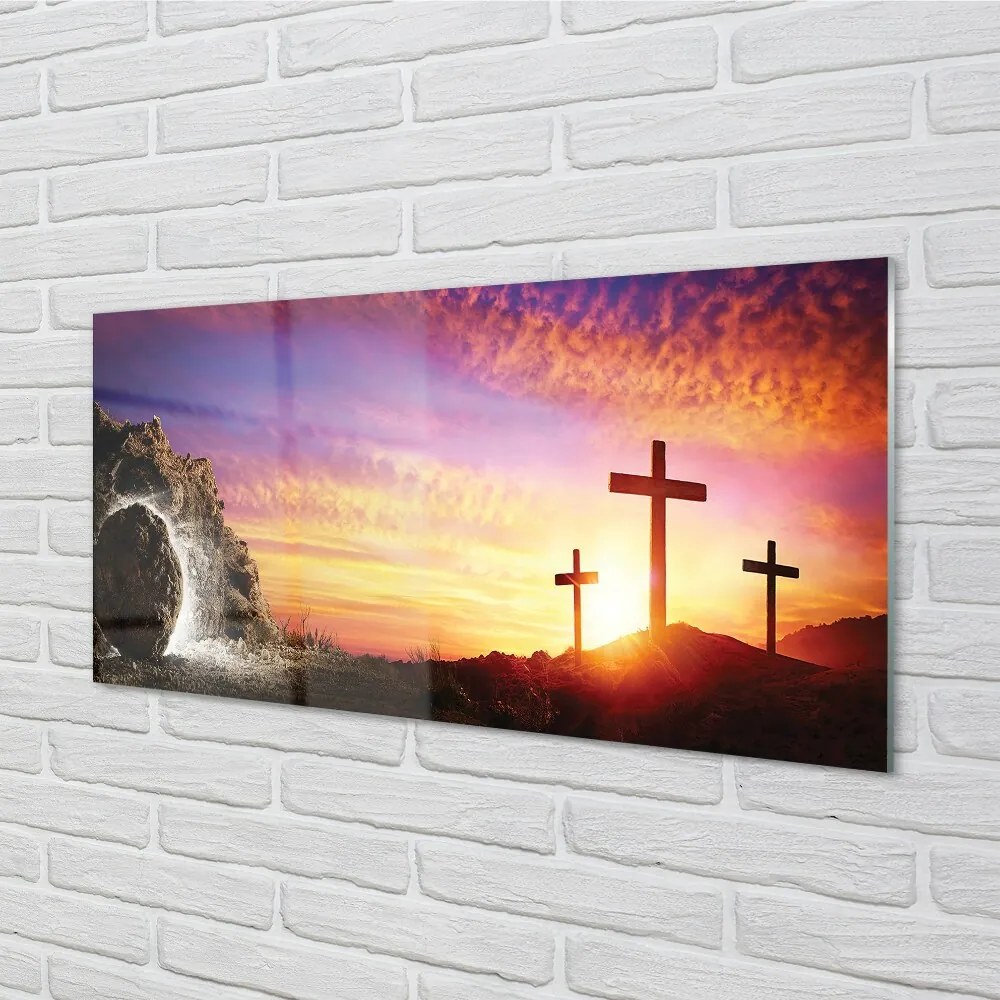 Sklenený obraz krížov Cave 125x50 cm