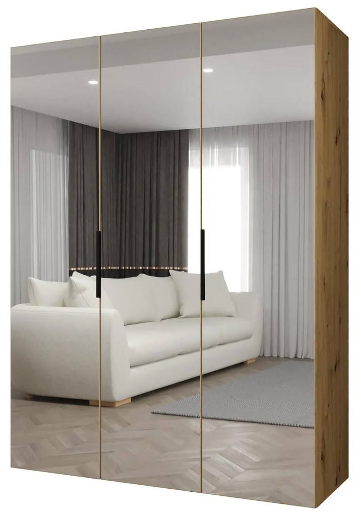 Šatníková skriňa 150 cm Mirabella 3 (dub artisan + čierna). Akcia -20%. Vlastná spoľahlivá doprava až k Vám domov. 1126457