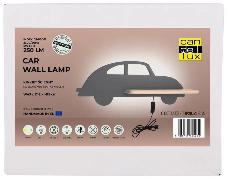 Sivé detské svietidlo Car - Candellux Lighting