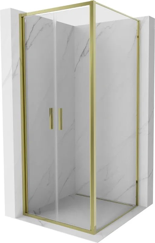 Mexen Exo, výklopná sprchová kabína, dvere 110 cm + bočná stena 110 cm, transparentné sklo, zlatá, 814-110-110-50-00