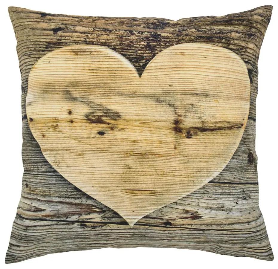 Plátený vankúš drevené srdce Wooden heart - 50 * 10 * 50cm